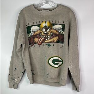 Vintage CSA Green Bay Packers Tasmanian Devil Gray Grunge Sweatshirt Medium 1997